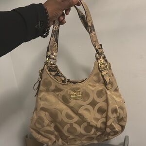 Coach Cream and Brown Shoulder Bag with Hobo Style and Soft Material
